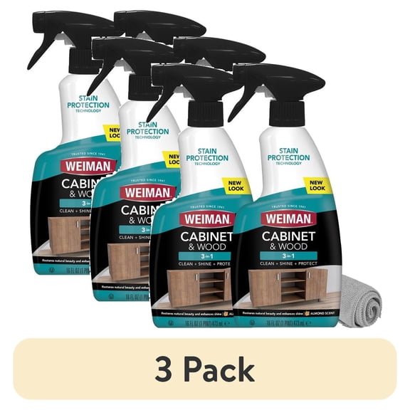 (3 pack) Weiman Liquid Wood Cleaner & Polish, Almond Scent, 16 Fluid Ounce, 2 Count w/ Microfiber Towel NEW LOOK!