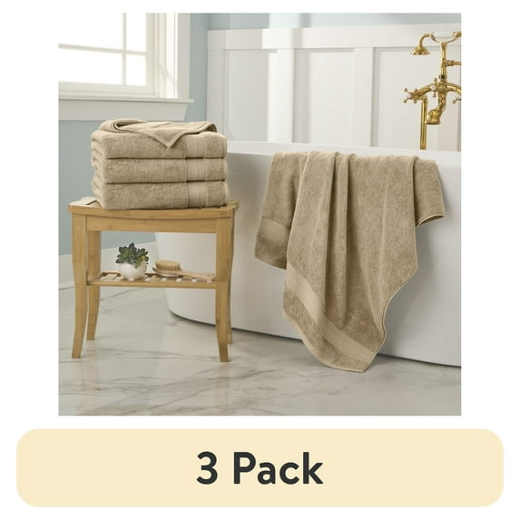 (3 pack) WelHome 100% Cotton 4 Piece Ultra SOFT TWIST Solid Bath Towels Set, Tan, 600 GSM, 30in x 54in, Highly Absorbent, Bathroom Towels For Everyday Use