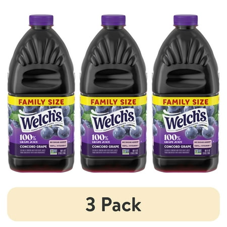 (3 pack) Welch's 100% Grape Juice, Concord Grape, 96 fl oz Bottle