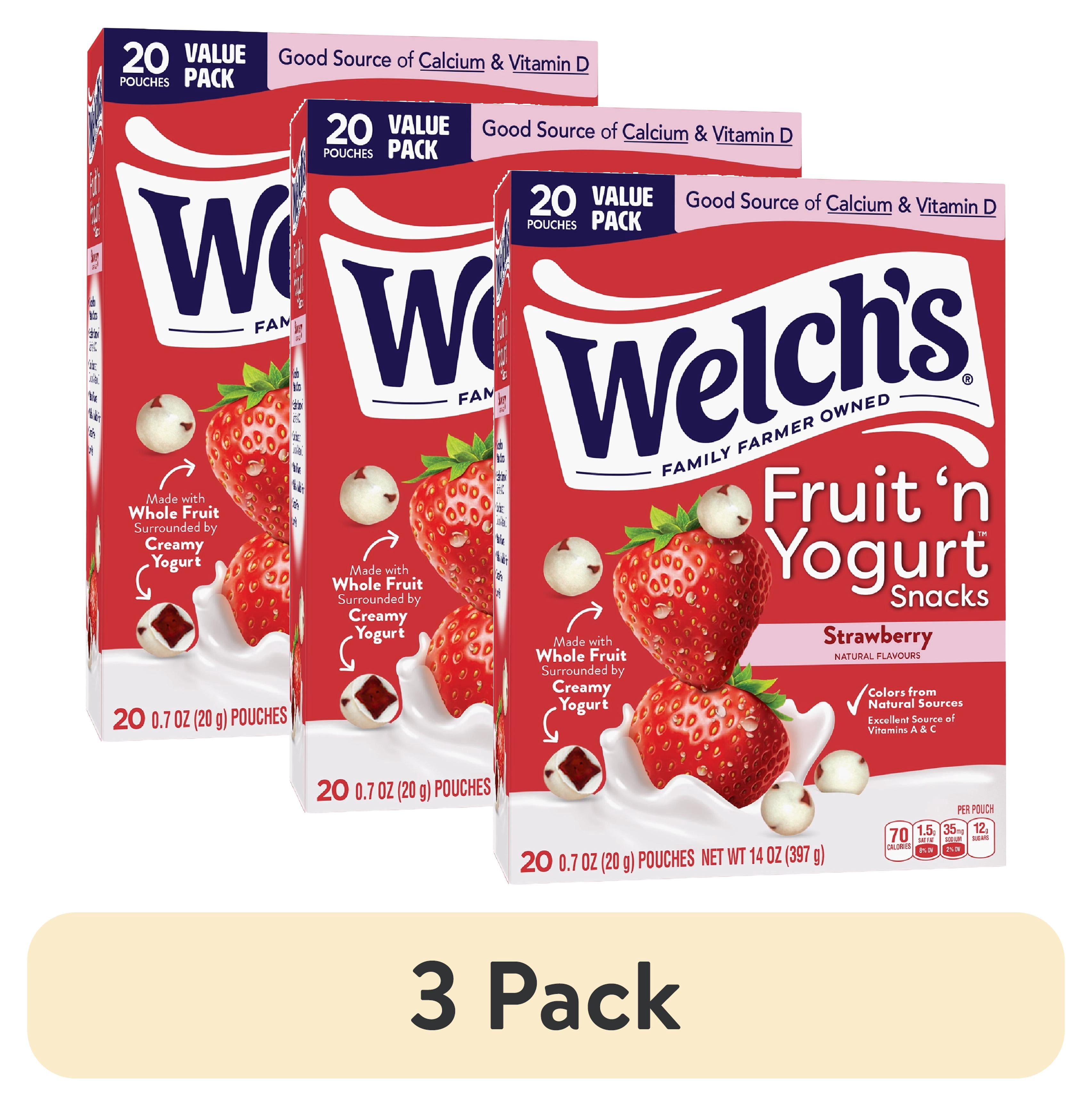 (3 pack) Welch's Fruit 'N Yogurt Snacks, Strawberry, Soft Kids Snacks, 0.7 oz, 20 Count