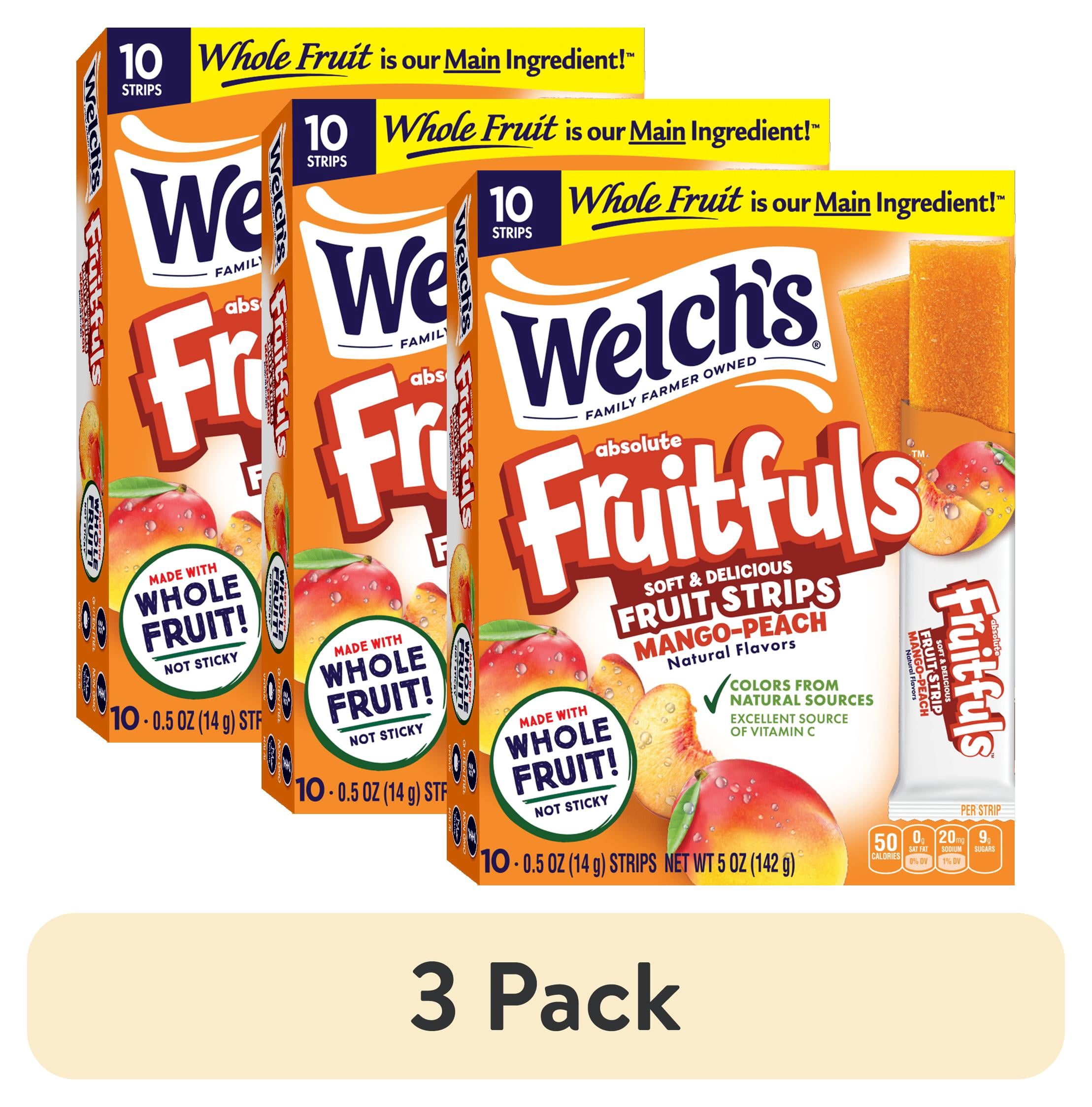 (3 pack) Welch's Fruitfuls Mango-Peach Soft Fruit Strips, .5 oz, 10 Count