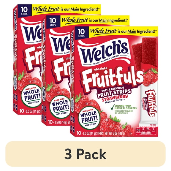 (3 pack) Welch's Fruitfuls Strawberry Soft Fruit Strips, .5 oz (10 pack)