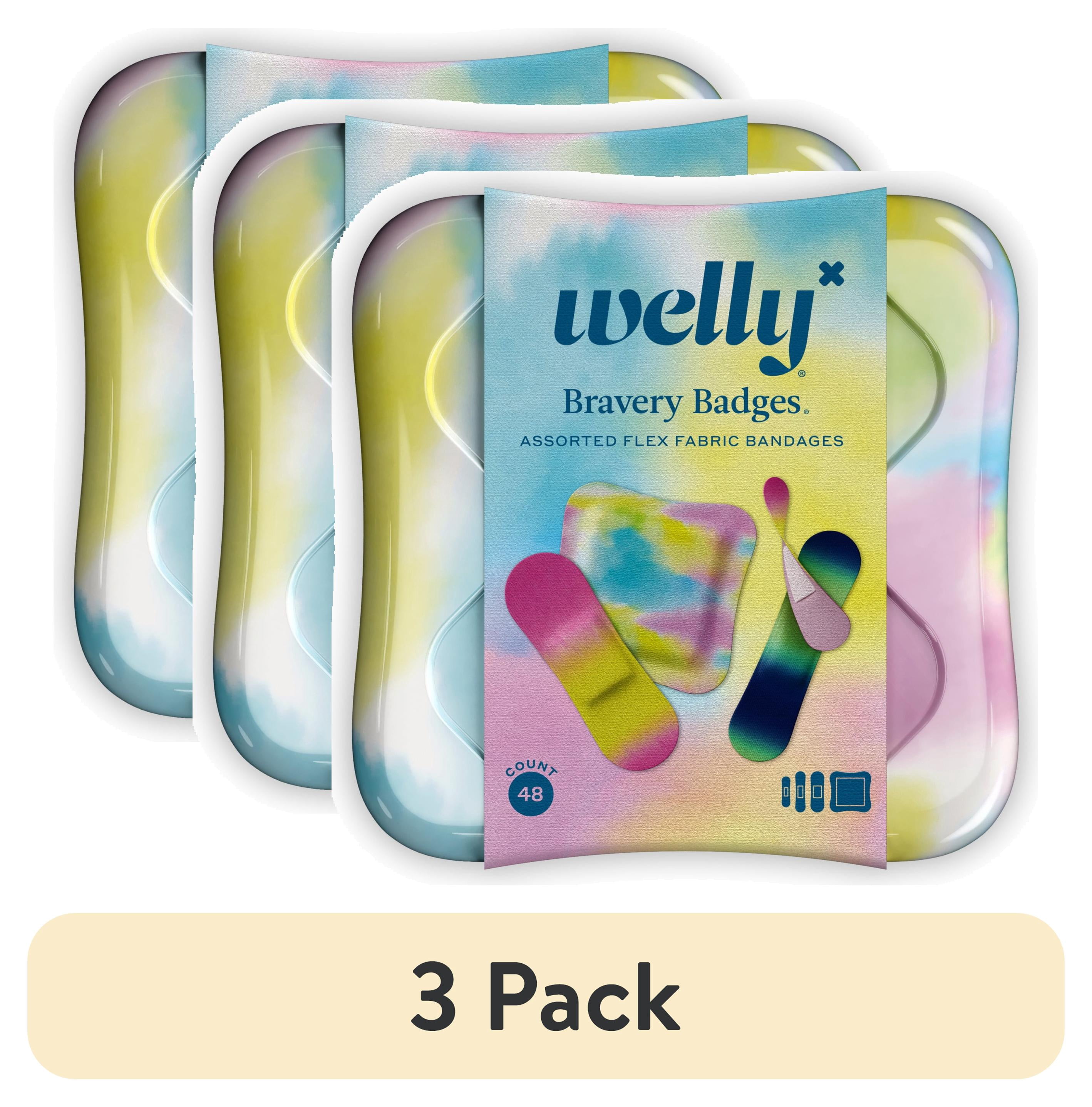 (3 pack) Welly Flex Fabric Adhesive Bandages, Assorted Colorwash Patterns, 48 Count