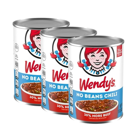 (3 pack) Wendy's Chili No Beans, 33g Protein Per Serving, Canned Chili, 15 oz. Can