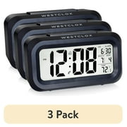 3 pack Westclox Black Digital Alarm Clock with Day/Date Display and LED Backlight- Battery Operated