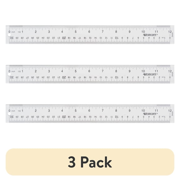 (3 pack) Westcott 12" Clear Acrylic Ruler, Metric Imperial, Office, 0.06 lbs., 1-Count, Not Bulk, High School
