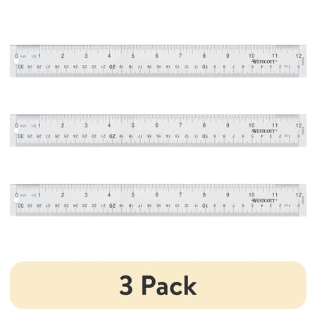 (3 pack) Westcott 12" Clear Acrylic Ruler, Metric Imperial, Office, 0.06 lbs., 1-Count, Not Bulk, High School