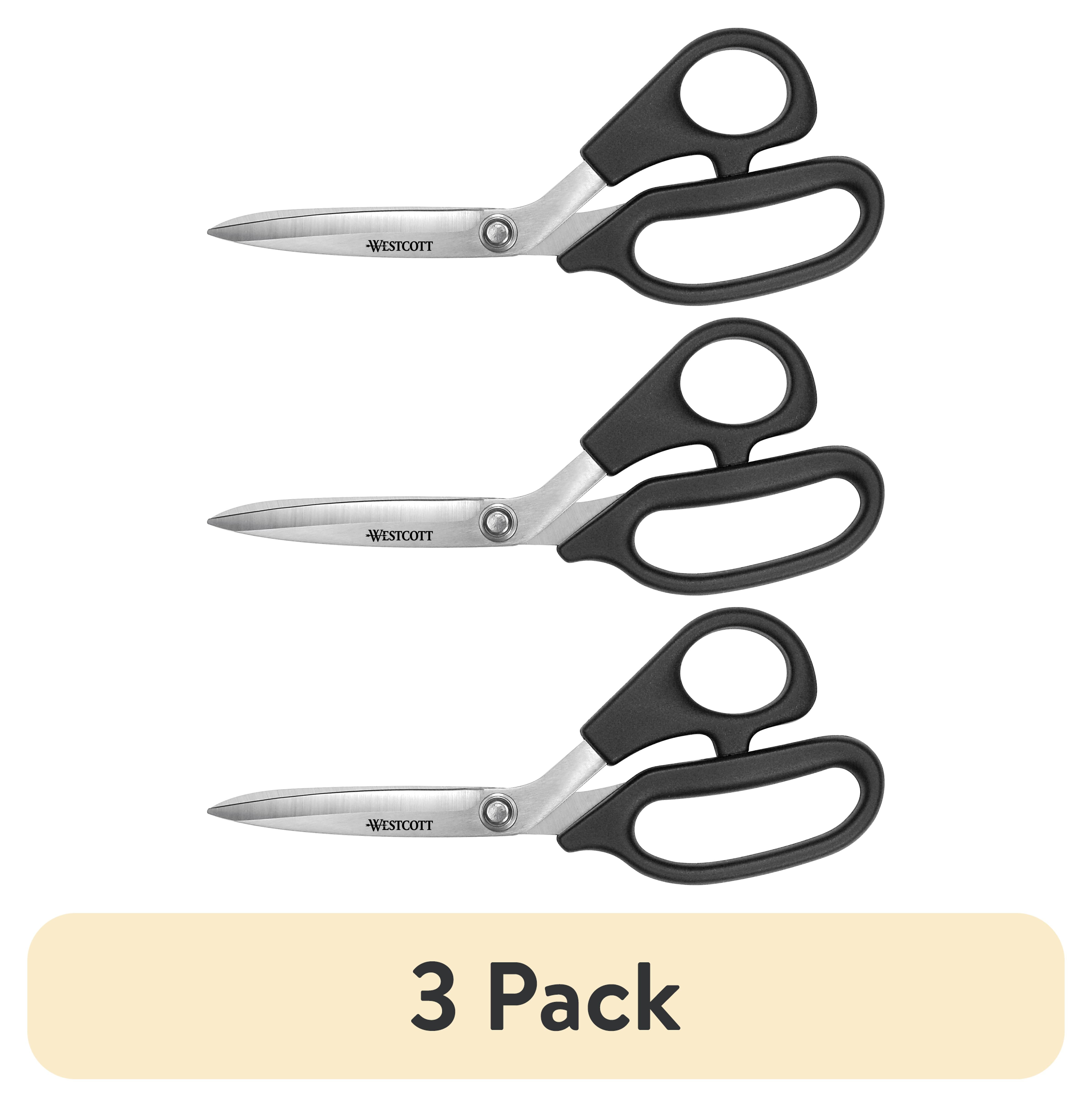 (3 pack) Westcott 8" All Purpose Plus Multipurpose Scissors, Stainless Steel, Bent Handle, Black