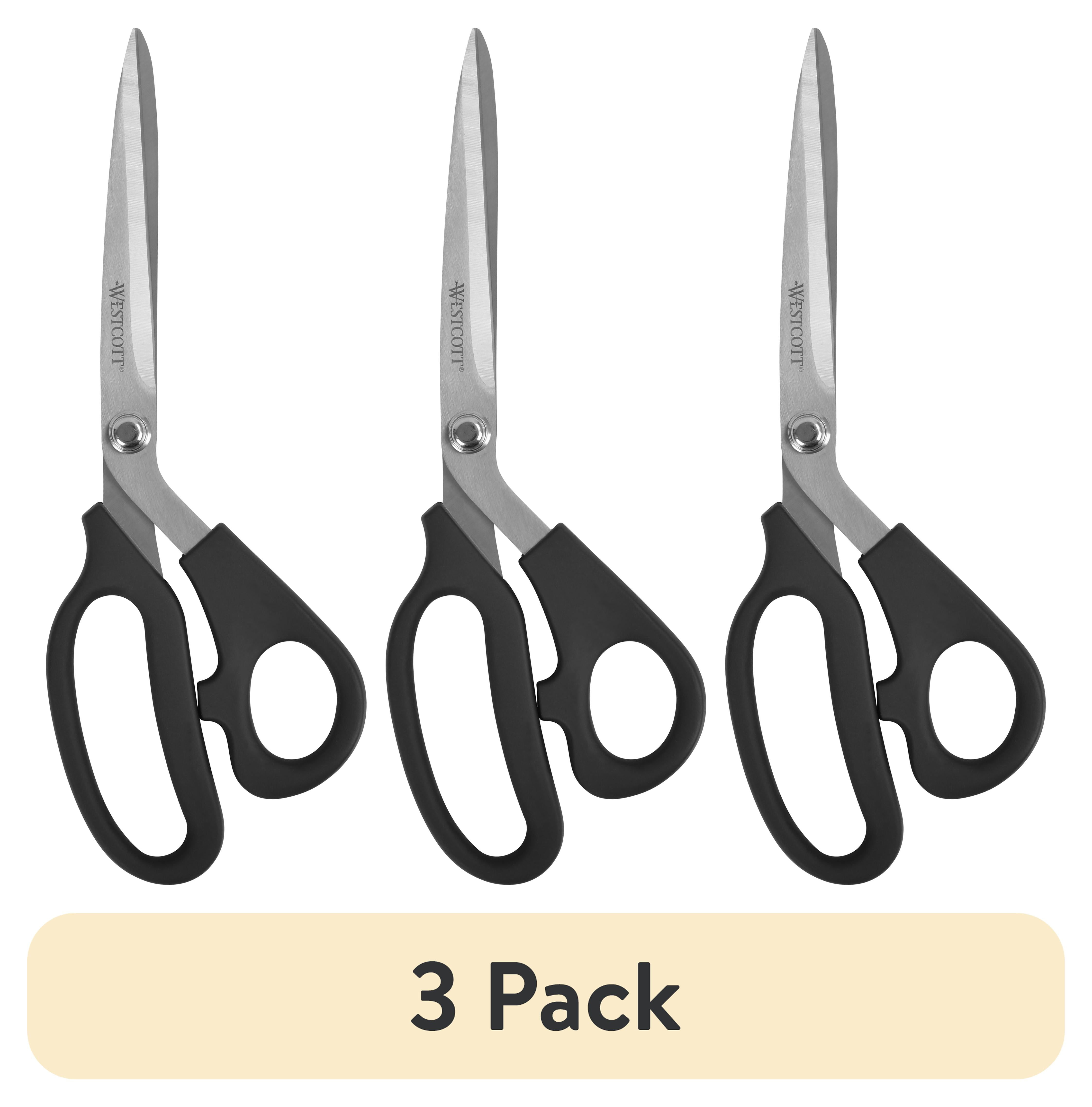 (3 pack) Westcott 9" Multipurpose Scissors, All Purpose Plus, Bent, Stainless Steel, for Sewing, Office or Craft, Black, 1-Count