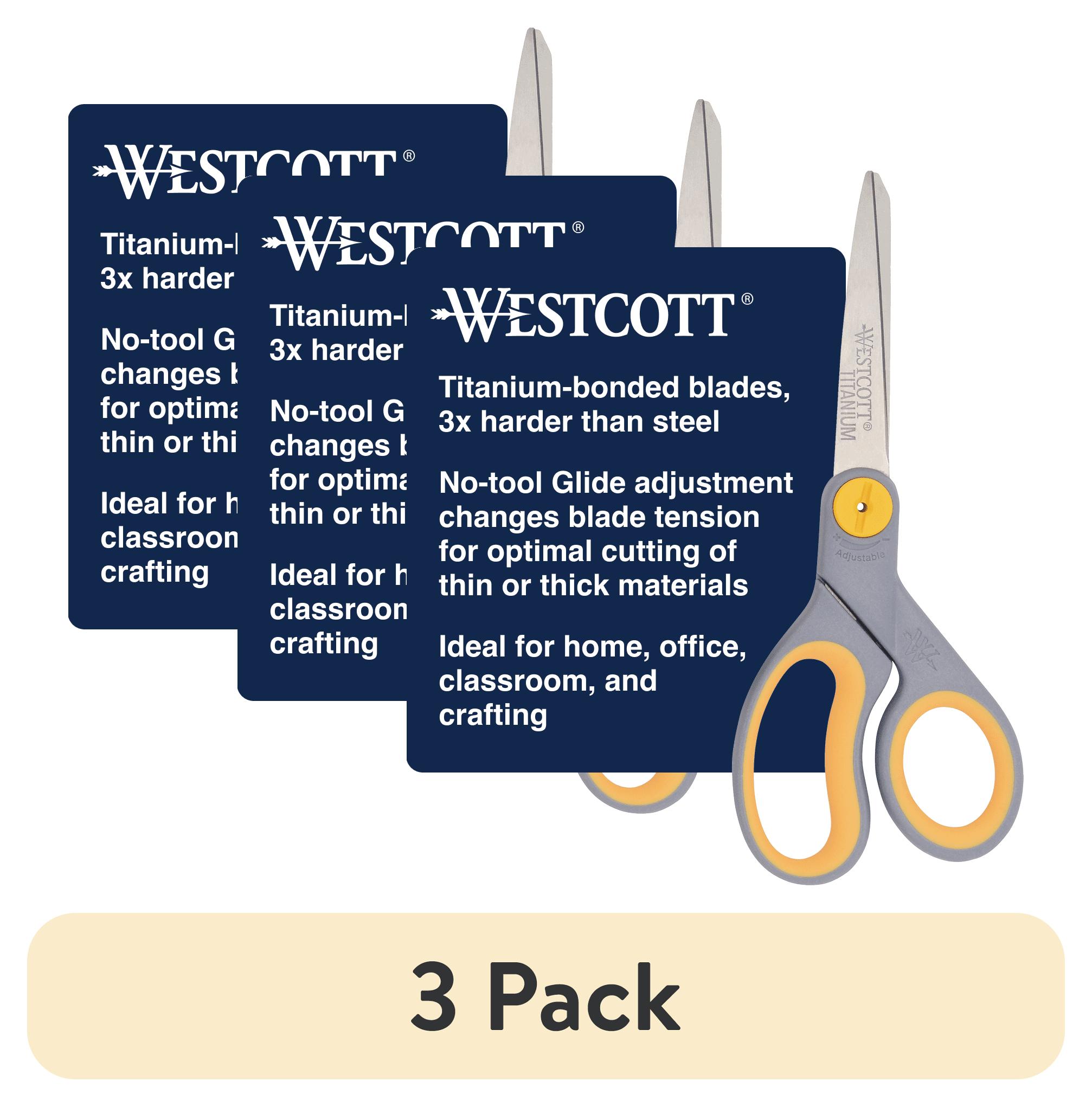 (3 pack) Westcott 8 Inch Titanium Bonded Adjustable Glide Office Scissors, Grey & Yellow, 2-Pack