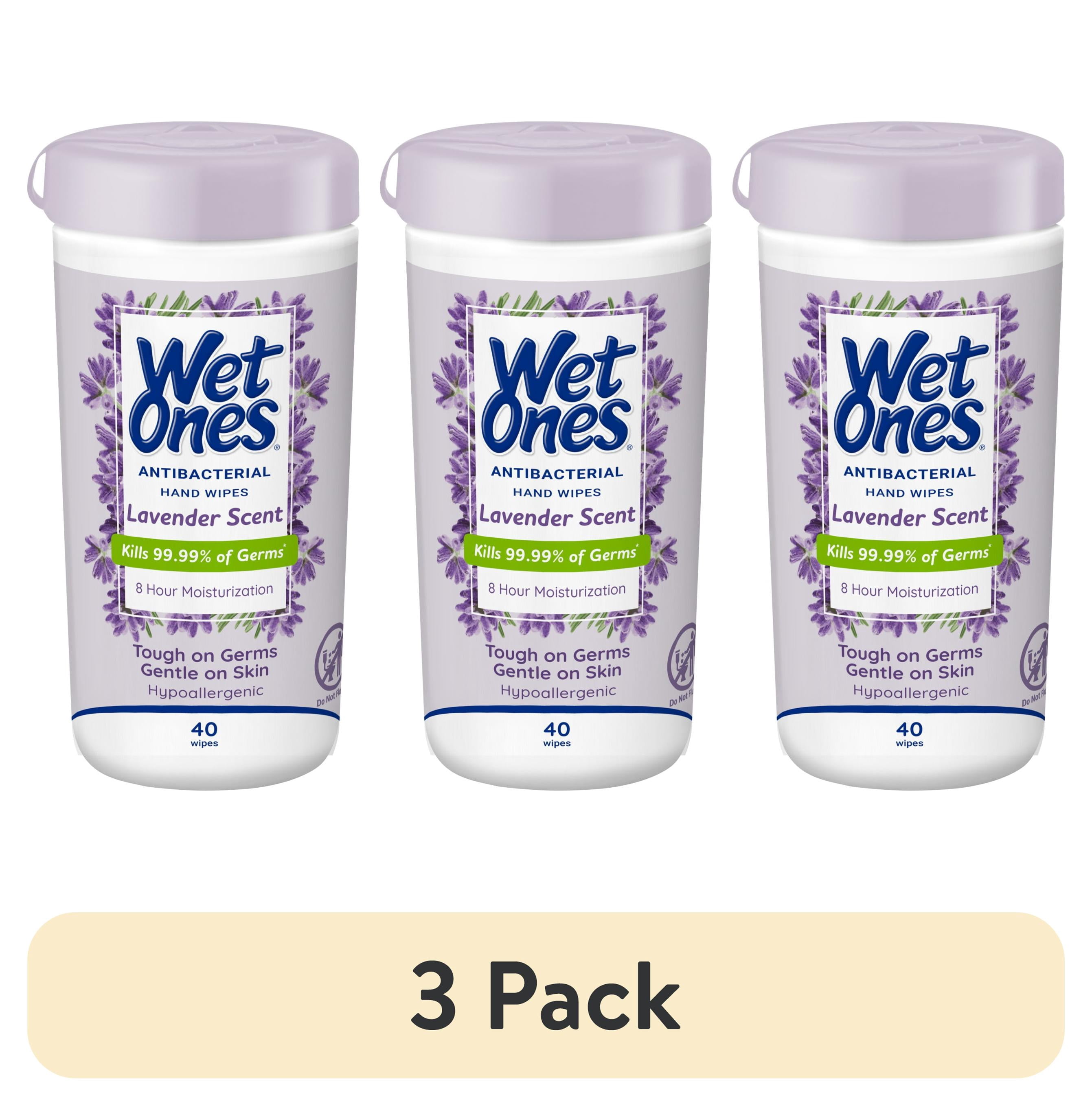 (3 pack) Wet Ones Antibacterial Hand Wipes, Lavender Scent, 40 Ct Canister, 8 Hour Moisturization