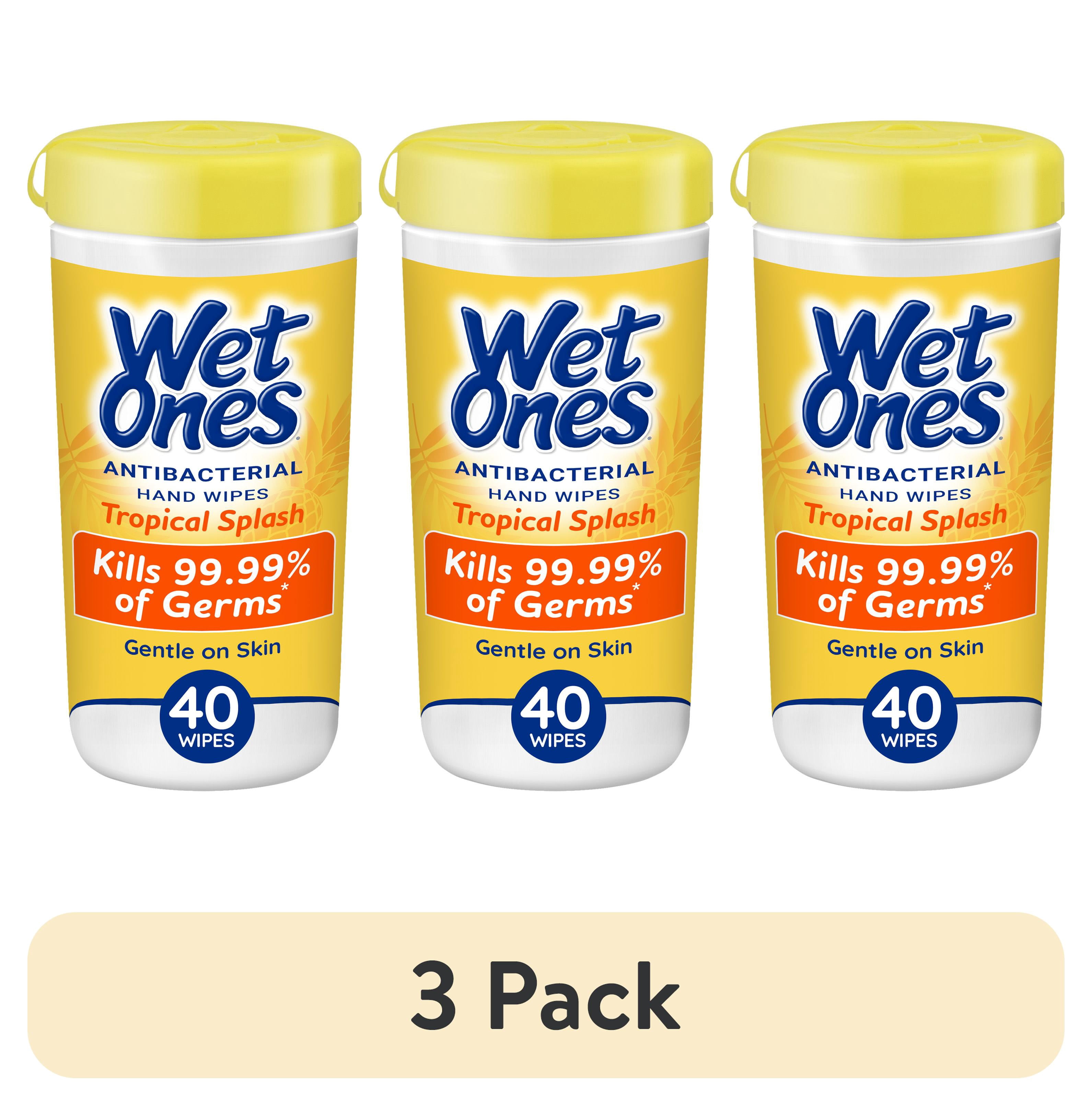 (3 pack) Wet Ones Antibacterial Hand Wipes, Tropical Splash Citrus Scent, 40 Ct Canister, Hypoallergenic, FSA/HSA Eligible
