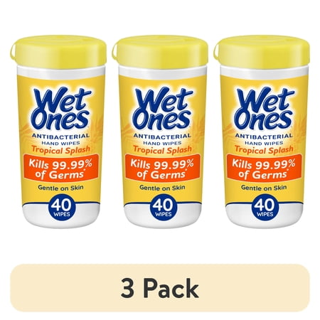 (3 pack) Wet Ones Antibacterial Hand Wipes, Tropical Splash Citrus Scent, 40 Ct Canister, Hypoallergenic, FSA/HSA Eligible