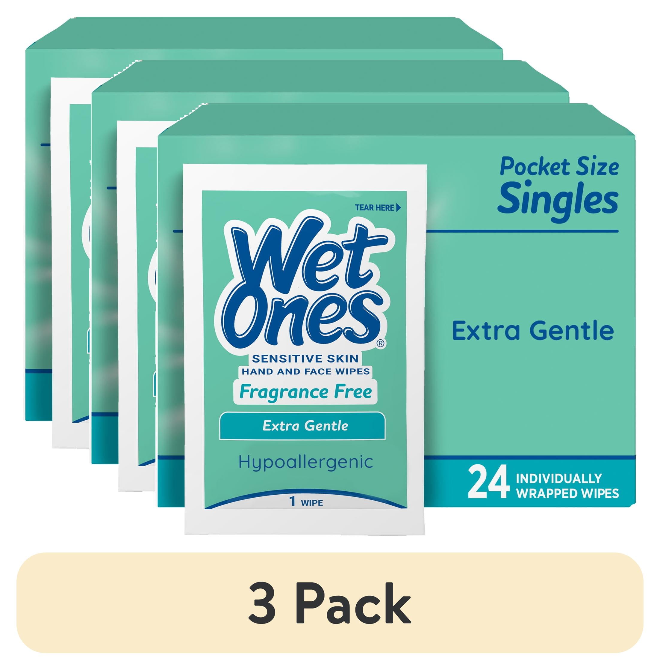 (3 pack) Wet Ones Sensitive Skin Hand Wipes, Fragrance Free, Unscented, 24 Ct Individually Wrapped Wipes