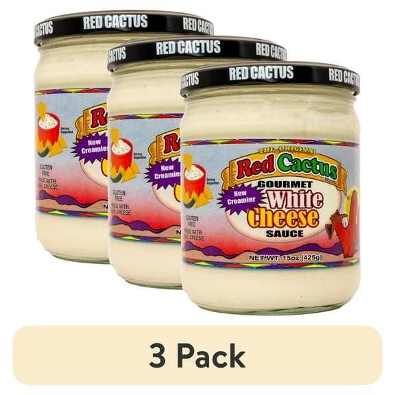 (3 pack) Red Cactus White Cheese Sauce, 15.5 oz Jar Shelf-Stable Dip Made with Real Pepper Jack Cheese and Jalapeo Kick