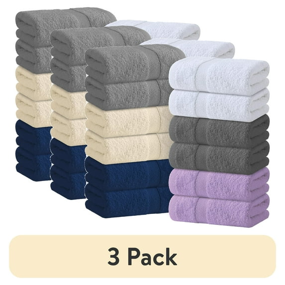 (3 pack) White Classic Wealuxe Collection 100% Cotton Hand Towels, Multicolor, 16 x 27, 12 Pack