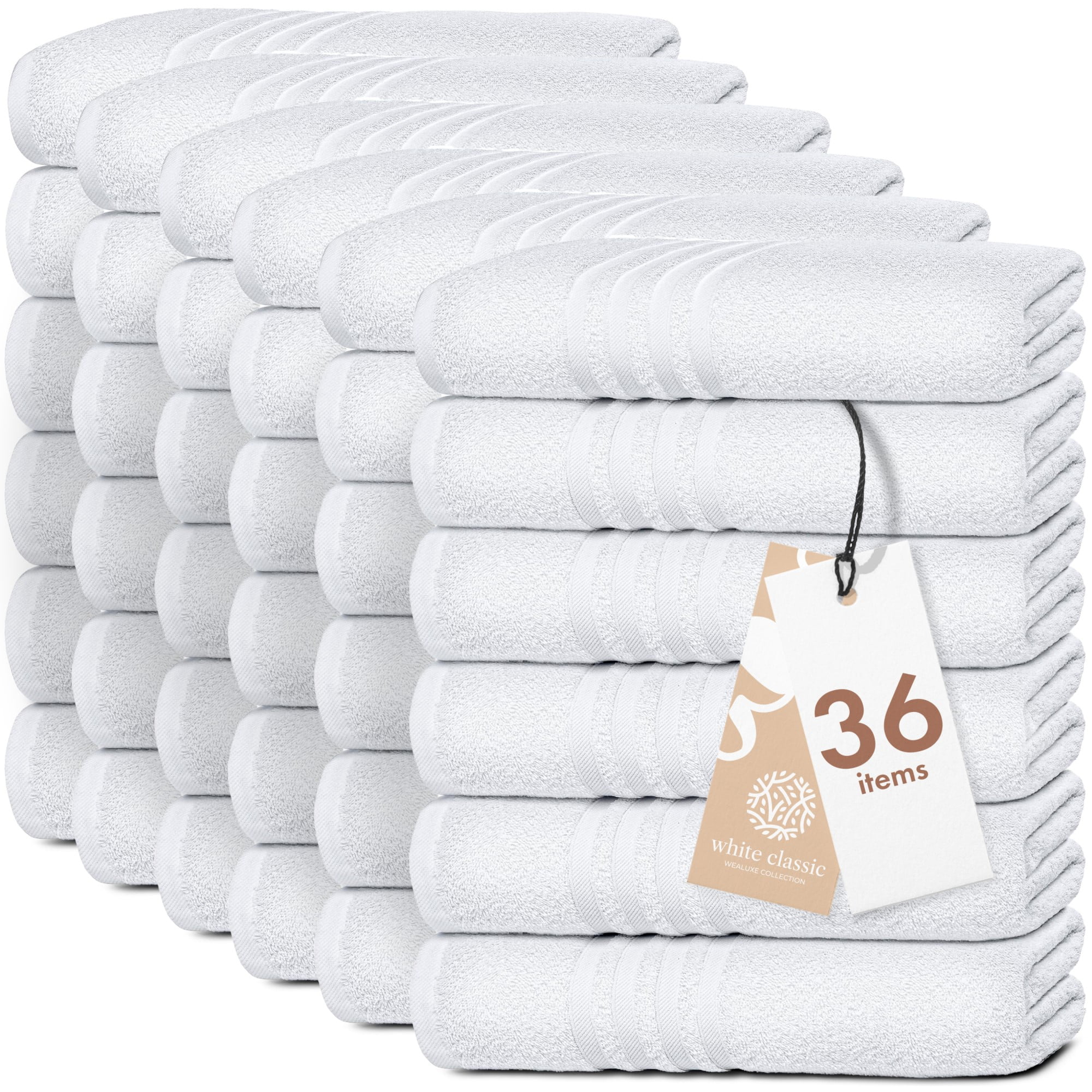 (3 pack) White Classic Wealuxe Collection 100% Cotton Hand Towels, White, 16 x 27, 12 Pack