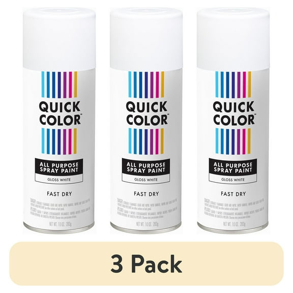 (3 pack) White, Quick Color Gloss All Purpose Spray Paint-391191, 10 oz