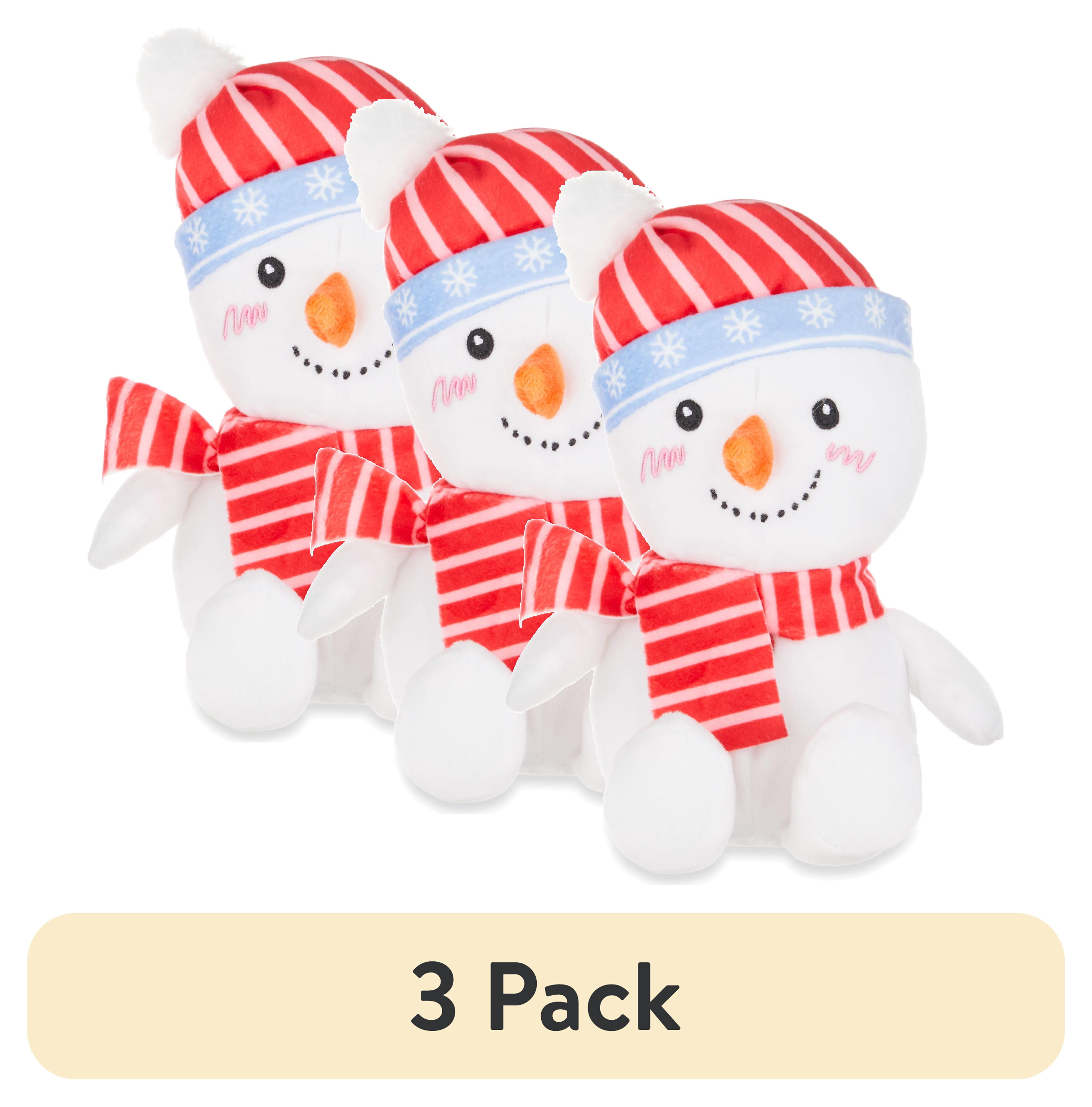 (3 pack) White Snowman Plush for All Ages, 10 in, by Holiday Time