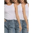 thumbnail image 1 of 3-pack White Womens Sleeveless Racerback High Neck Casual Basic Ribbed Fitted Tank Top, 1 of 6