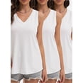 thumbnail image 1 of 3-pack White Womens Tank Tops V Neck Summer Trendy Casual Loose Fit Flowy Sleeveless Shirts, 1 of 6