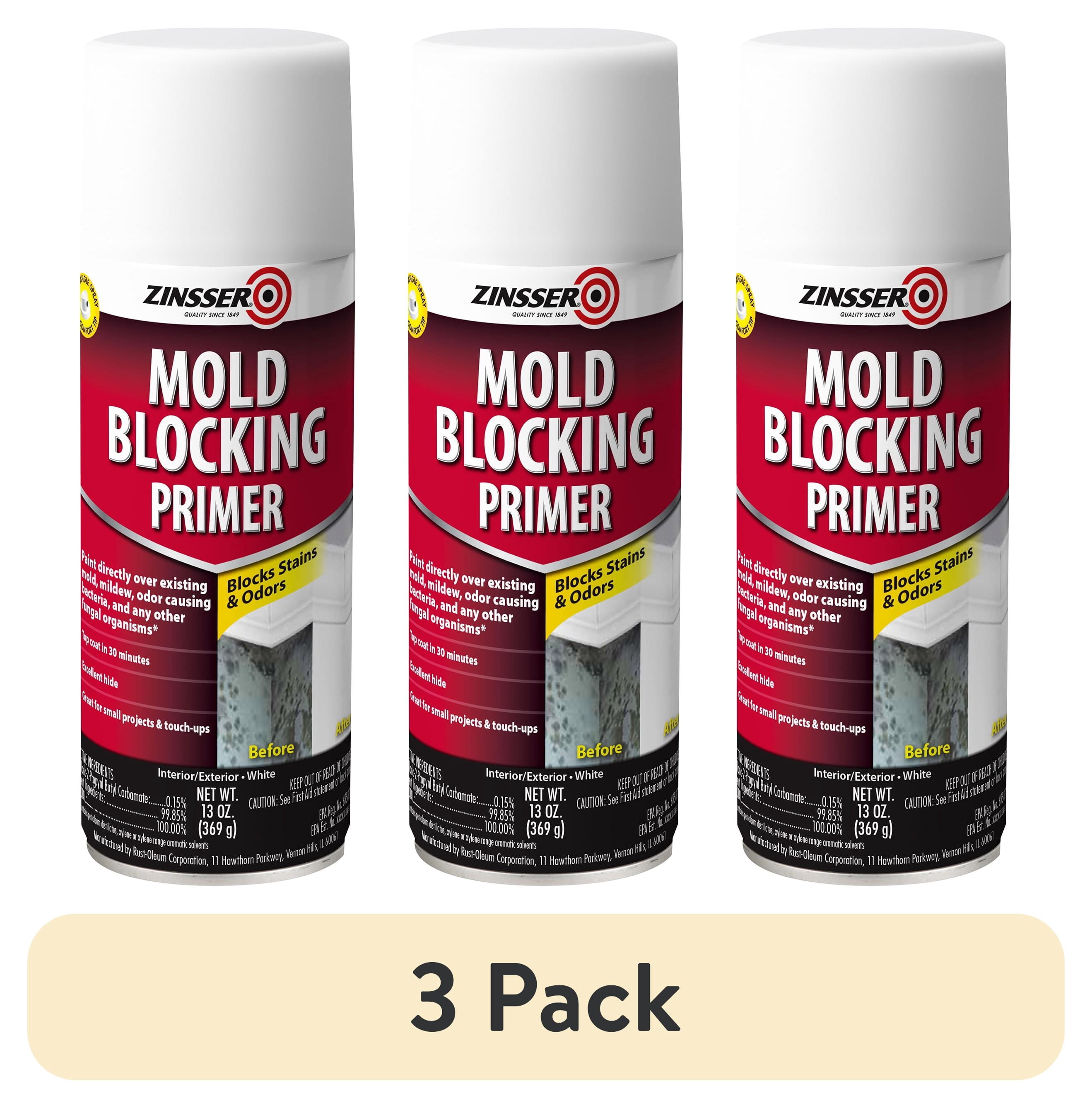 (3 pack) White, Zinsser Mold Blocking Primer Spray-287512, 13 oz