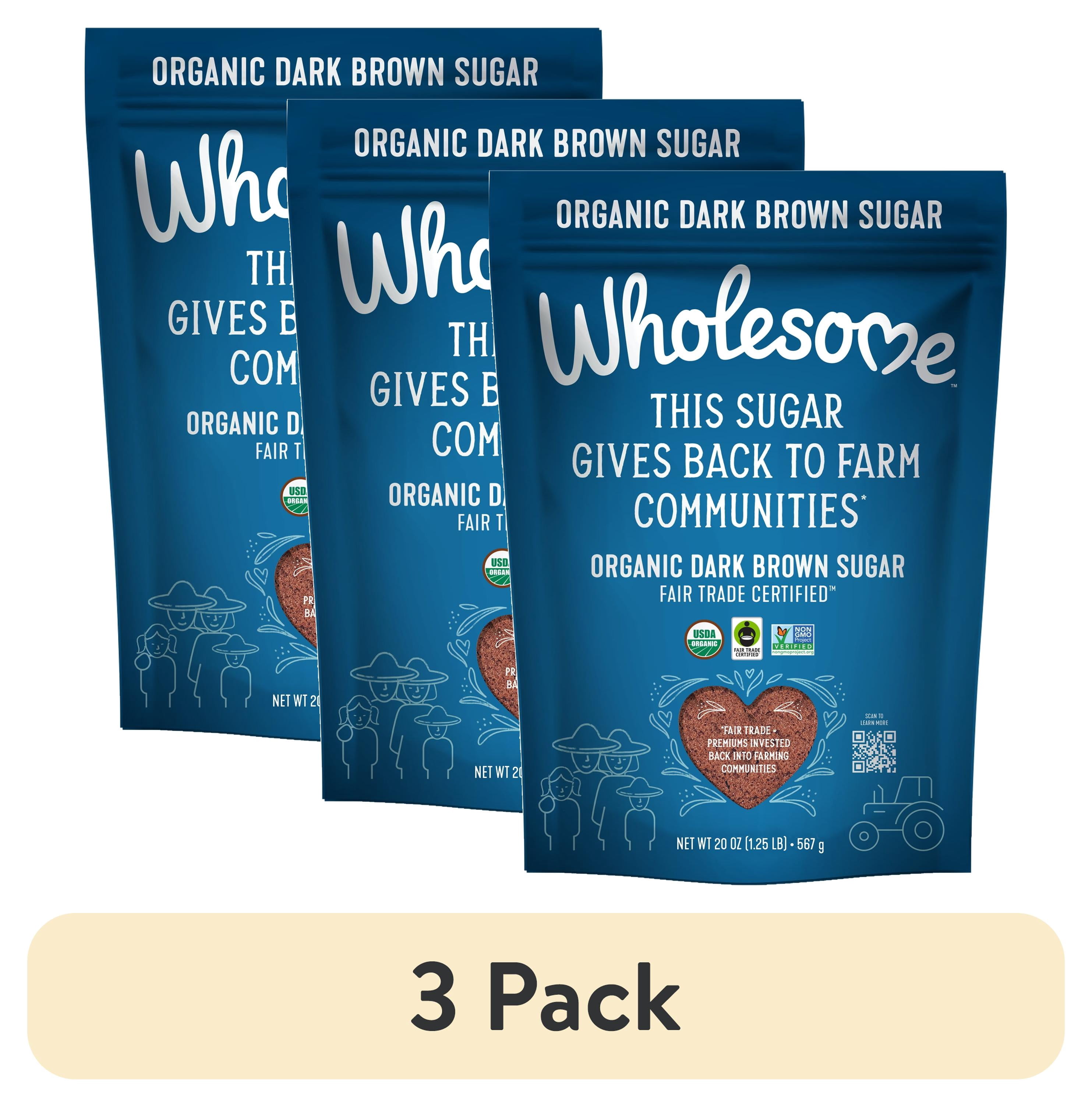 (3 pack) Wholesome Organic Fair Trade Dark Brown Sugar, 20oz Resealable Pouch, Great for Baking & Sweetening