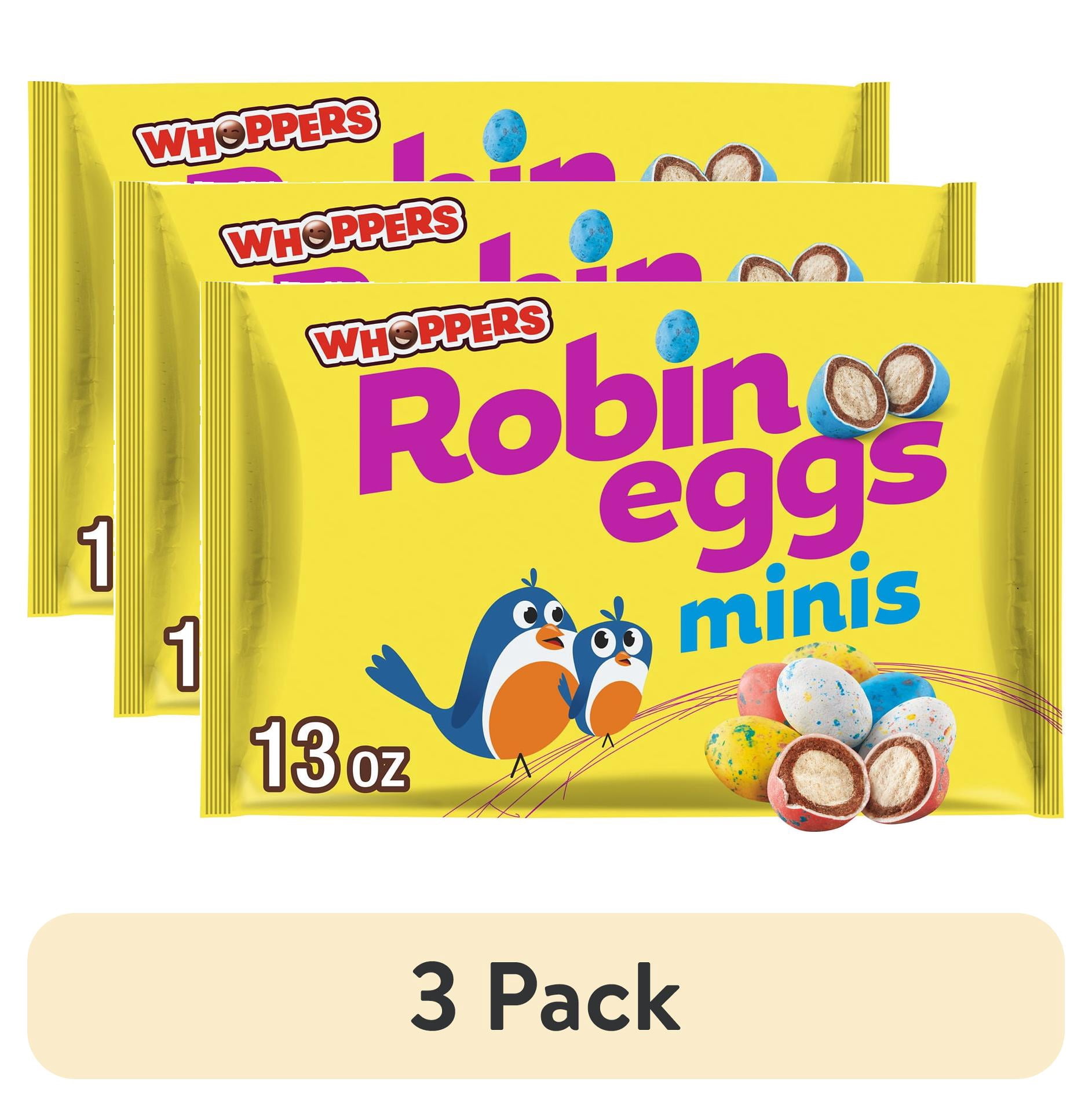(3 pack) WHOPPERS Robin Eggs Minis Malted Milk Balls, Easter Candy Bag, 13 oz