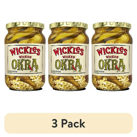 (3 pack) Wickles Wicked Pickled Okra, 16 fl oz Jar