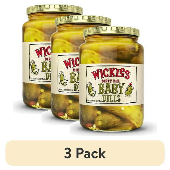 (3 pack) Wickles Dirty Dill Baby Dill Pickles, 24 fl oz Jar