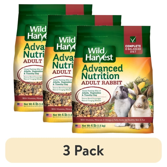 (3 pack) Wild Harvest Advanced Nutrition Adult Rabbit Complete and Balanced Diet, 4 lbs.