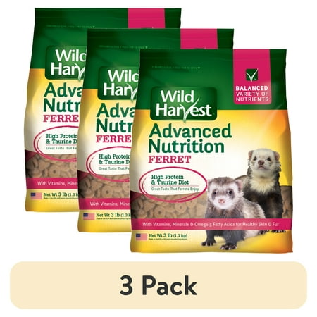 (3 pack) Wild Harvest Advanced Nutrition Ferret 3 Pounds, High Protein And Taurine Diet