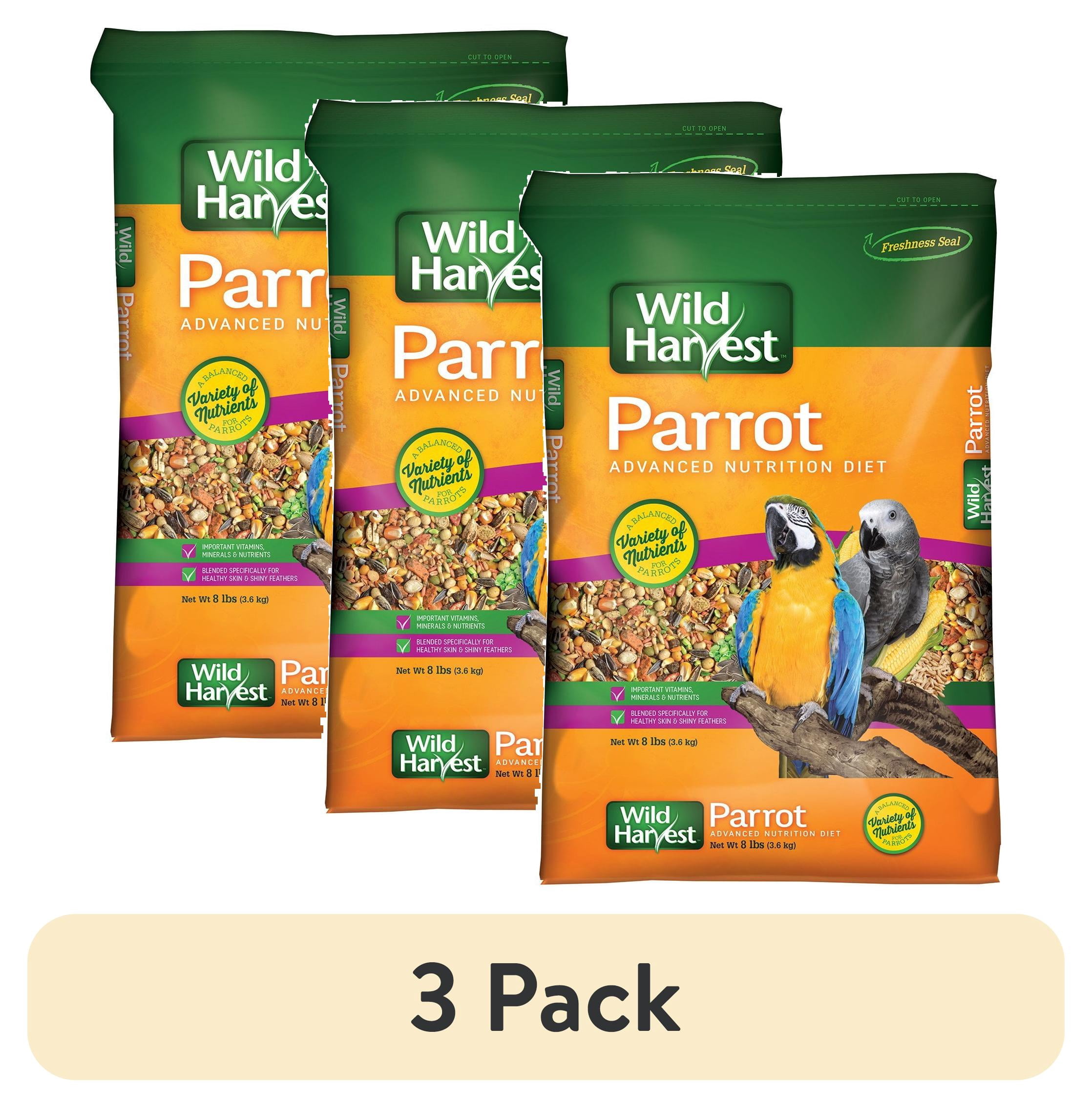 (3 pack) Wild Harvest Advanced Nutrition Parrot Bird Food, Seed, Grain and Vegetable Mix, 8 lb Bag