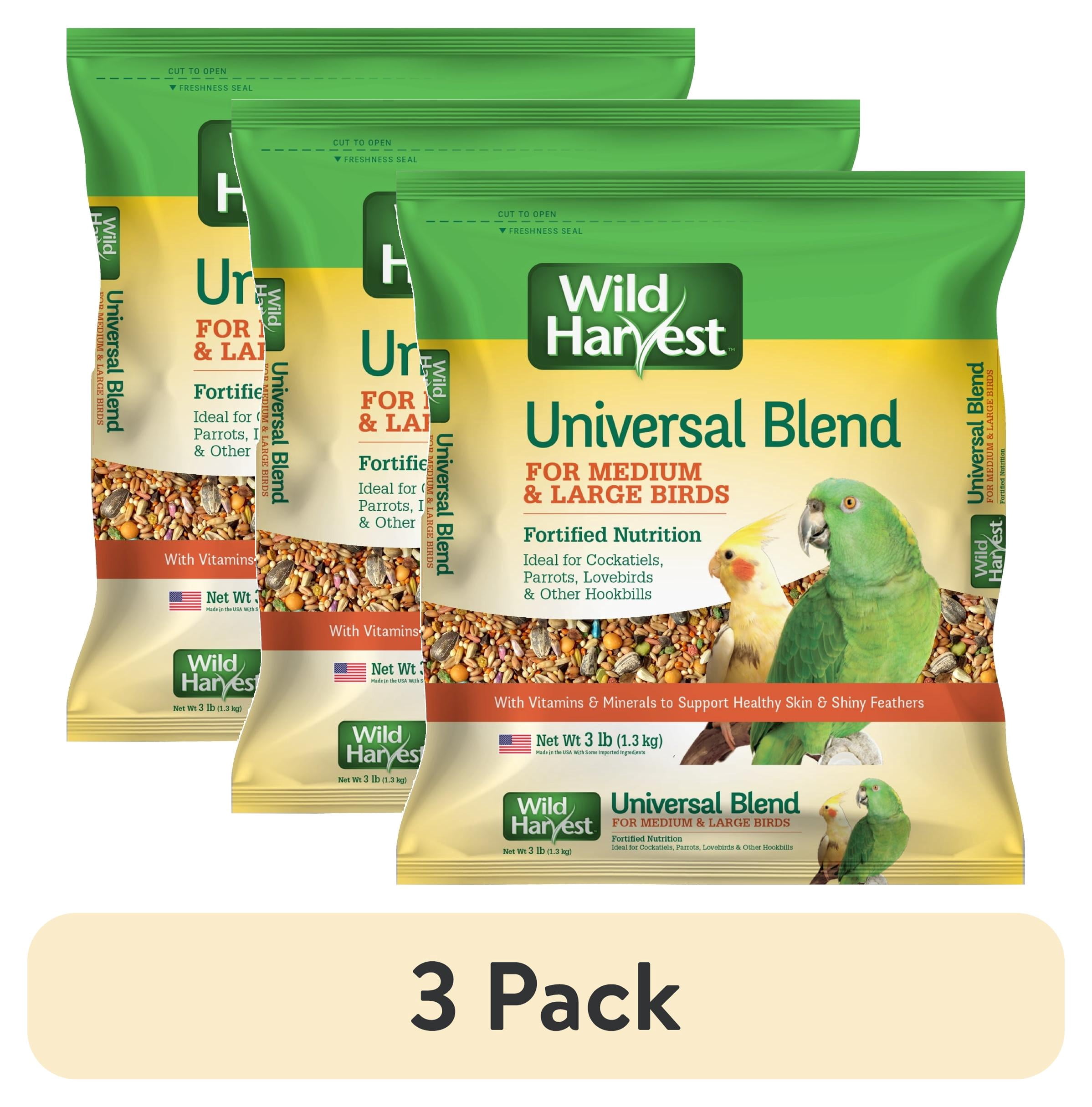 (3 pack) Wild Harvest Universal Blend For Medium And Large Birds 3 Pounds, Fortified Nutrition