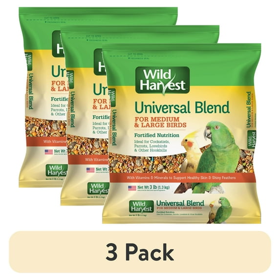 (3 pack) Wild Harvest Universal Blend For Medium And Large Birds 3 Pounds, Fortified Nutrition