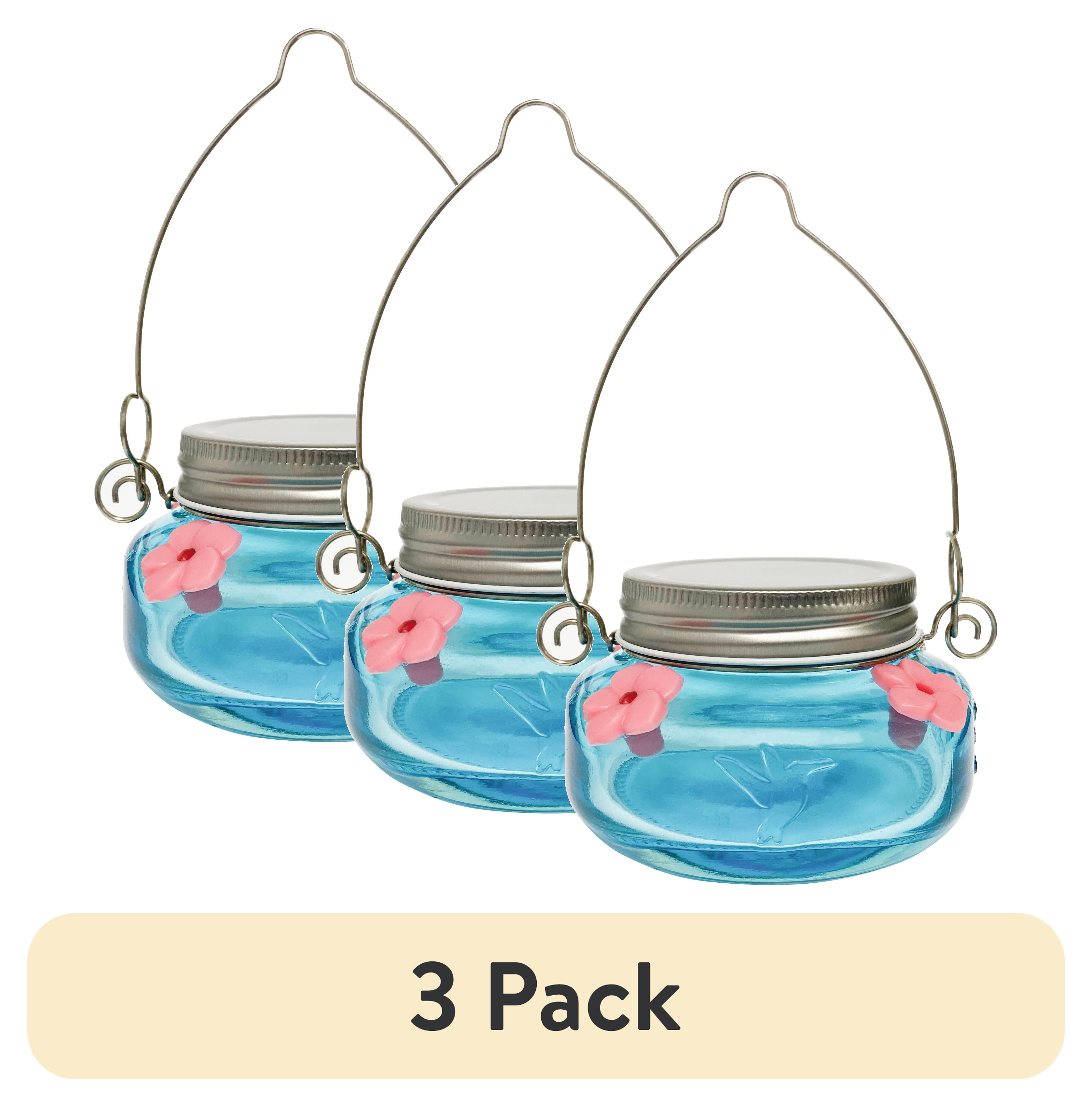 (3 pack) Wild Wings Glass Mason Jar Hummingbird Feeder 6 oz, Teal