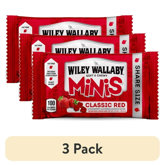 (3 pack) Wiley Wallaby Minis, Classic Red Licorice Candy, 3.5 oz.