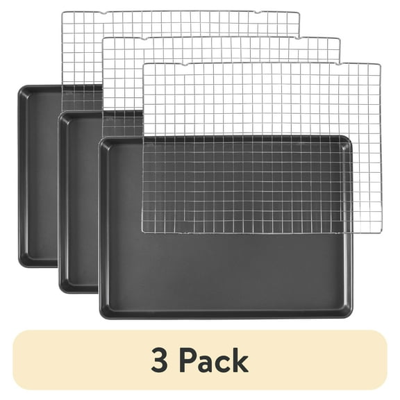 (3 pack) Wilton Premium Bakeware Set Non-Stick Mega Cookie Sheet 21x15 & Cooling Rack for Cooking & Baking Rectangular Shape, Packaging May Vary