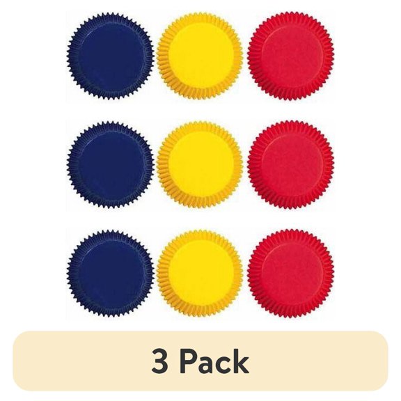 (3 pack) Wilton Mini Cupcake Liners, Primary Colors, 100 Ct