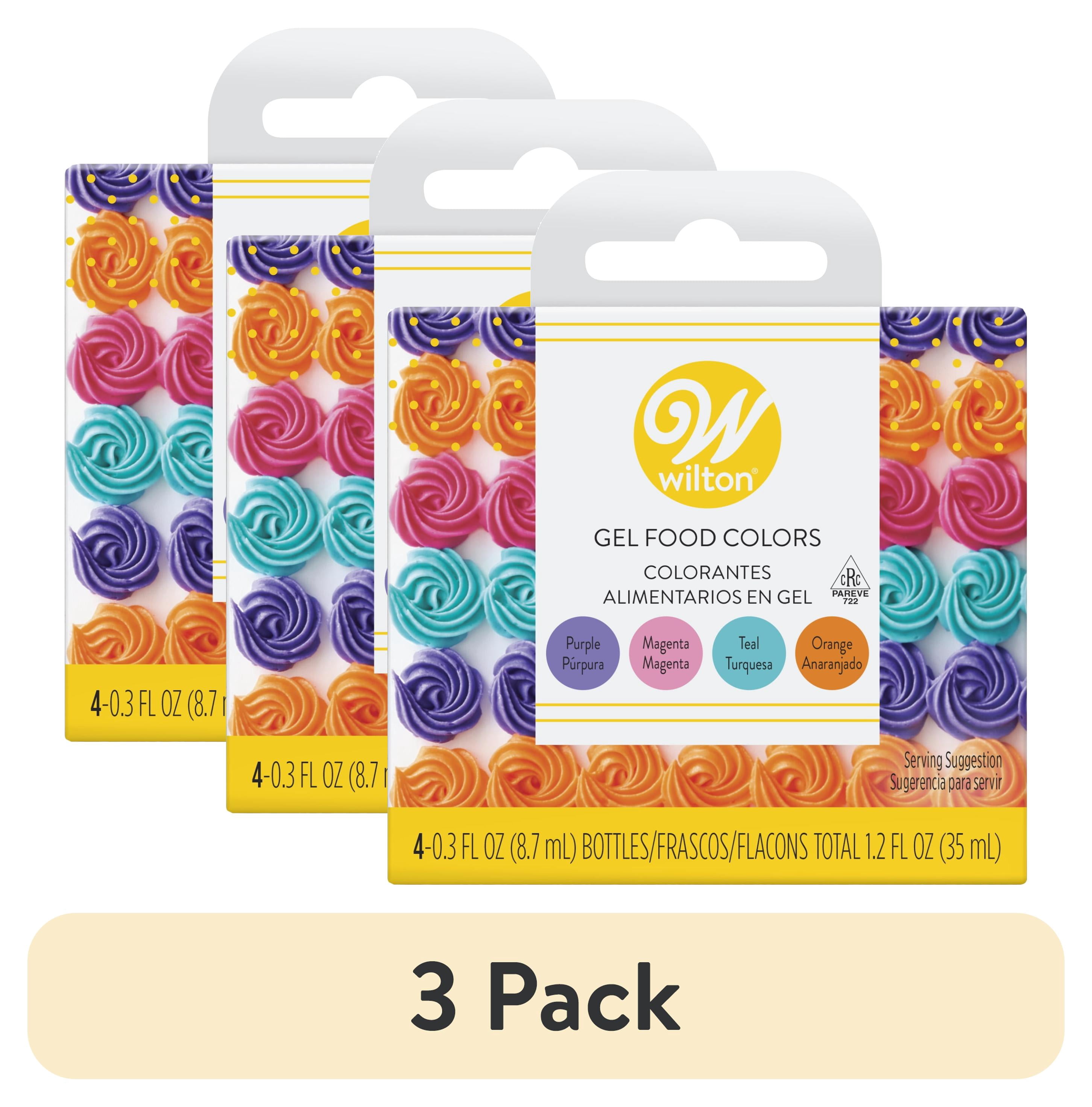 (3 pack) Wilton Neon Food Coloring Gel for Icing, Frosting, & Baking Purple, Magenta, Teal, & Orange 4-Count Set