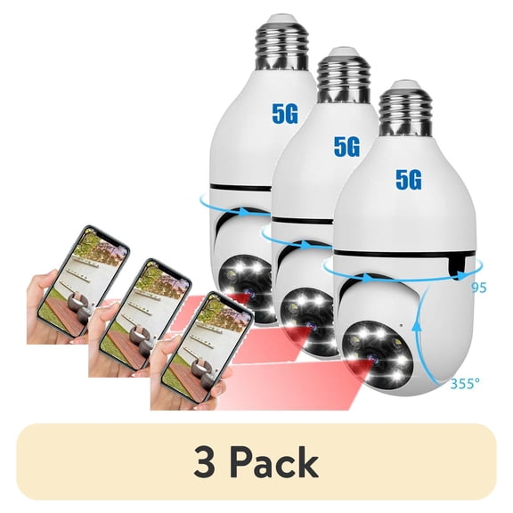 (3 pack) Wireless Surveillance Camera, 5G Wifi E27 Light Bulb Camera, Motion detection Night Vision Security Camera for Home Outdoor