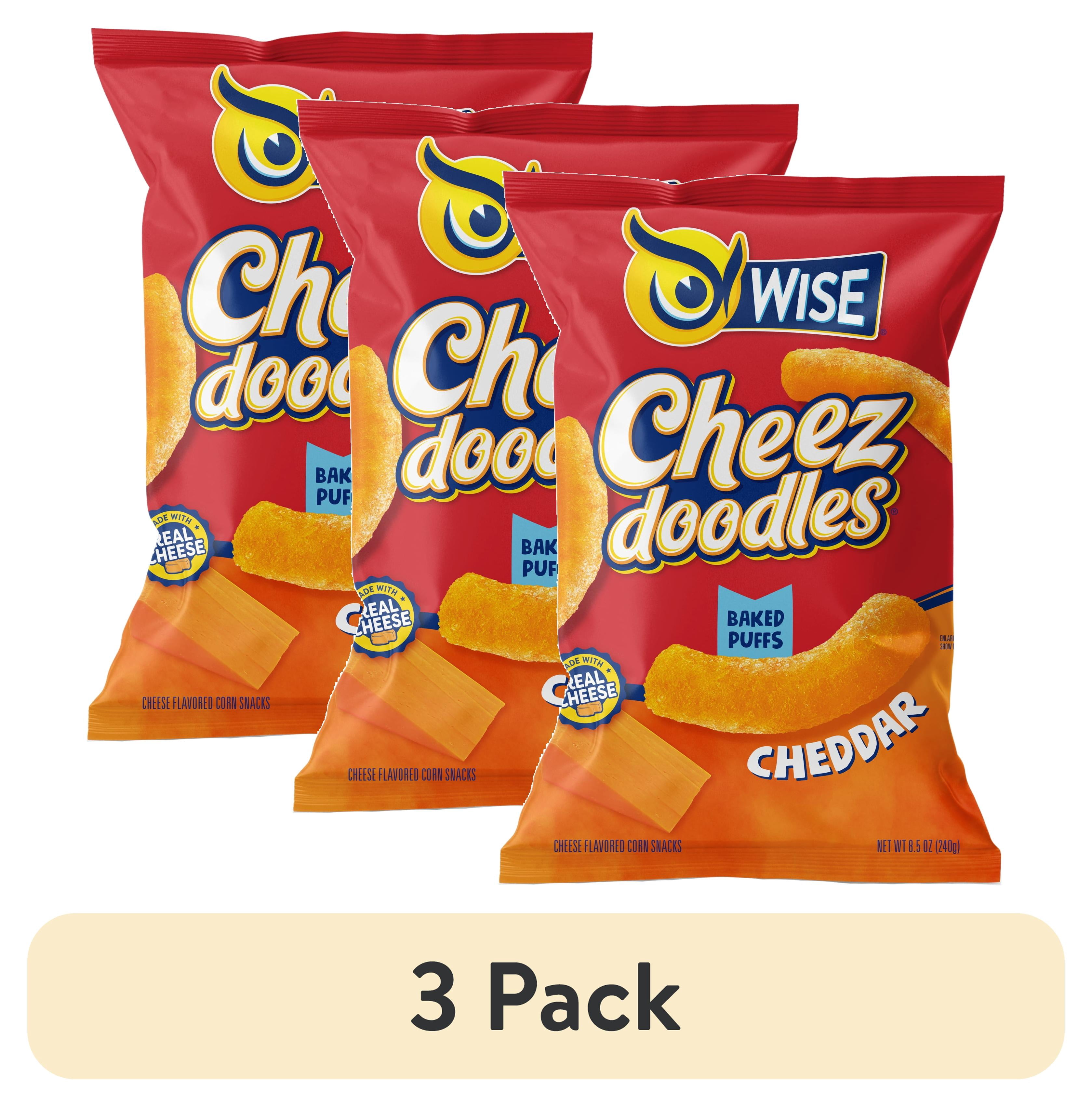 (3 pack) Wise Cheezdoodles Cheddar Cheese Baked Puffs, 8.5 Oz.