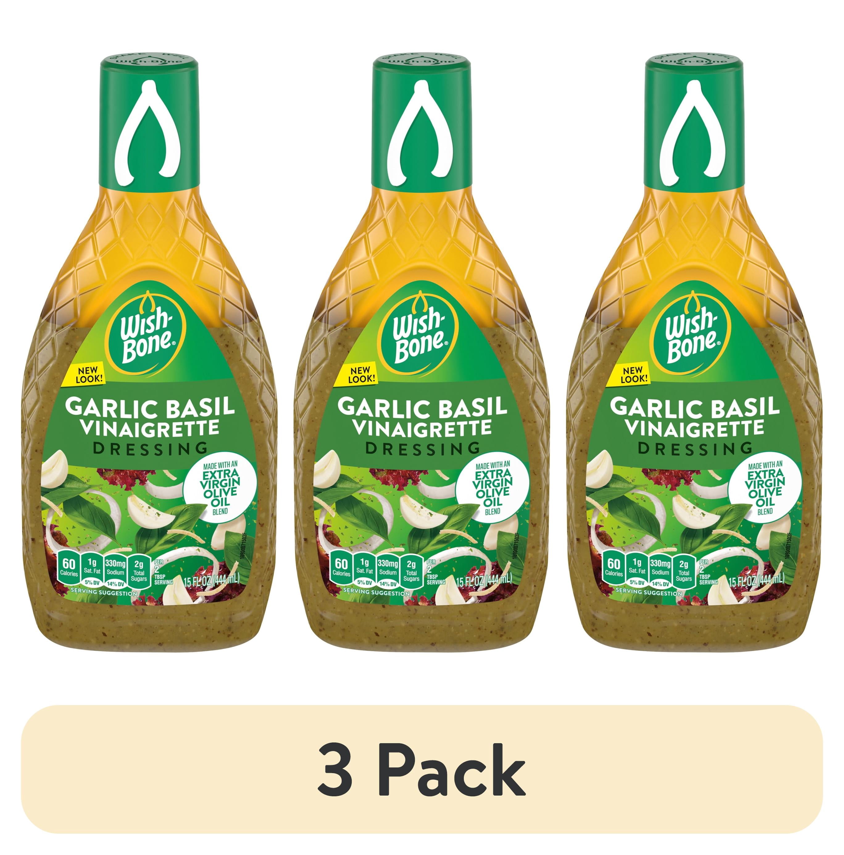 (3 pack) Wish-Bone Extra Virgin Olive Oil Blend Garlic Basil Italian Salad Dressing, 15 fl oz