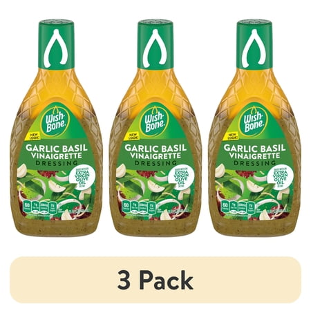 (3 pack) Wish-Bone Extra Virgin Olive Oil Blend Garlic Basil Italian Salad Dressing, 15 fl oz