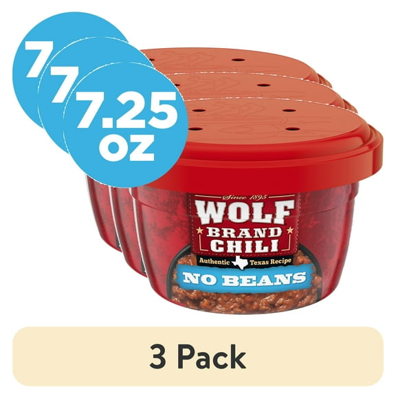 (3 pack) Wolf Brand Chili No Beans, 11g Protein Per Serving, Microwavable, 7.25 oz. Bowl