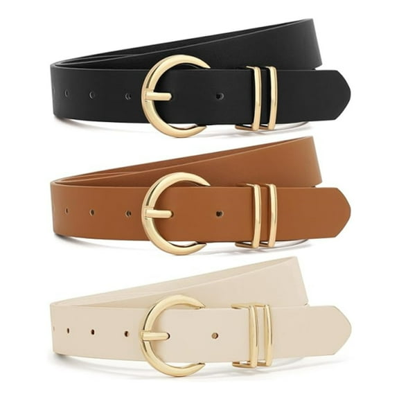 3 pack Women Belts For Jeans Dresses Pants Ladies Leather Waist Belt with Gold Buckle