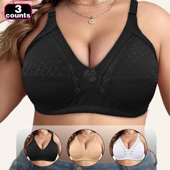 3-pack Women's everyday bra, adjustable straps, no steel ring, hollow, women's bra