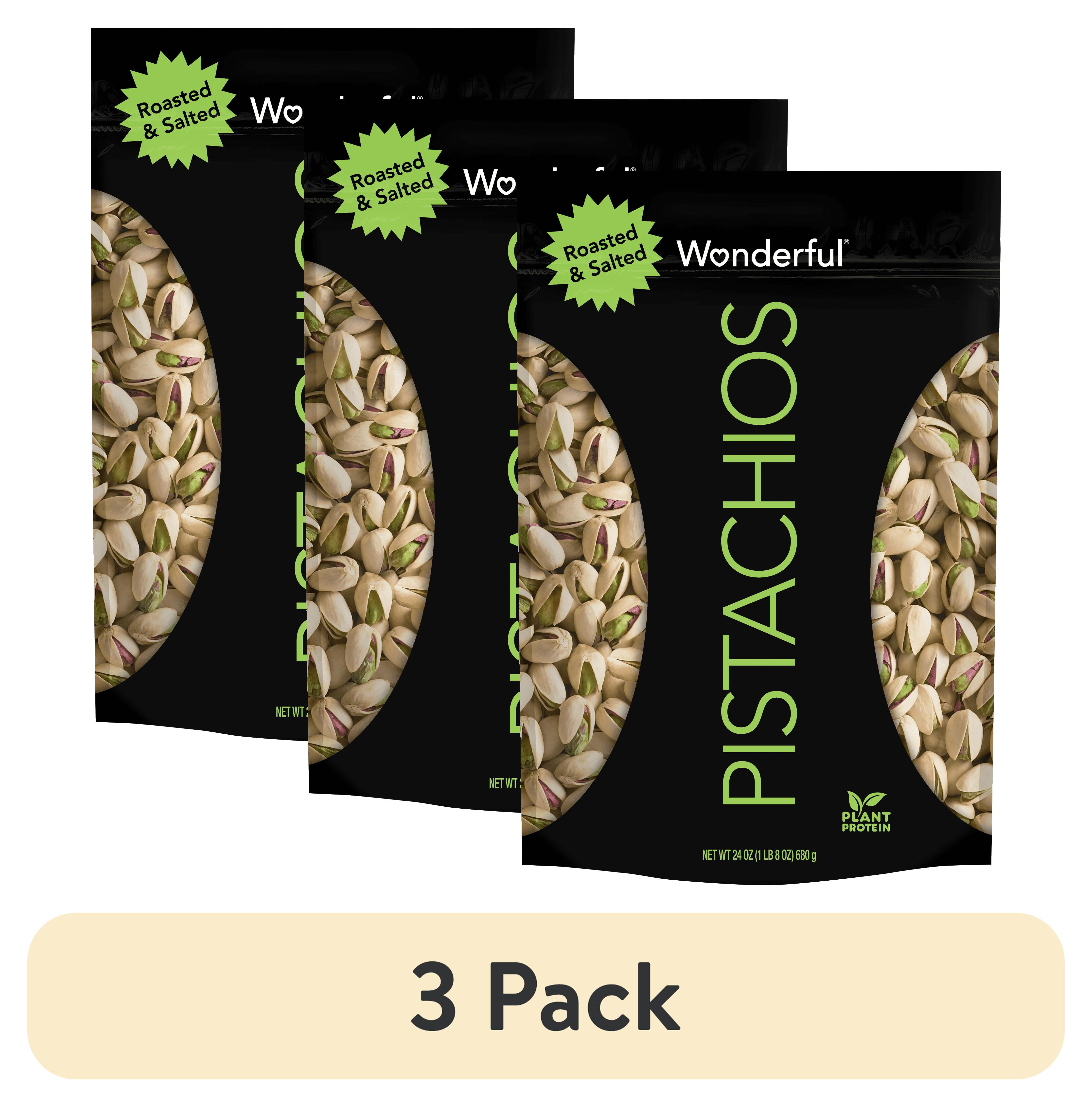 (3 pack) Wonderful Pistachios, In-Shell, Roasted & Salted, 24 Oz