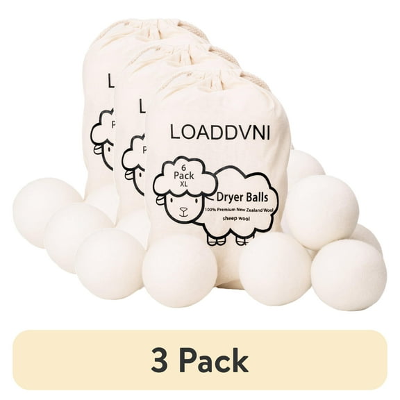 (3 pack) Wool Dryer Balls Organic XL 6 Balls per Pack by Loaddvni, Save Time,Money,Energy.