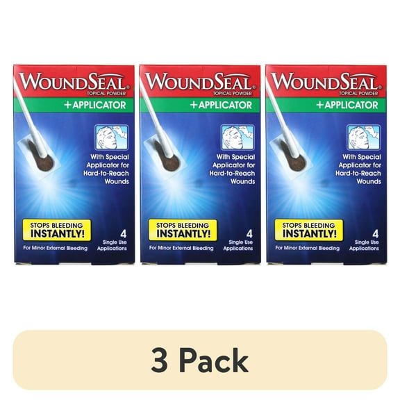 (3 pack) WoundSeal Topical Powder + Applicator for Minor External Bleeding, 4 Single Use Applications